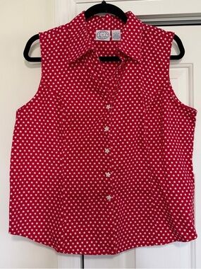 Carolina Blues Red White Stars Sleeveless Blouse Patriotic Vintage Size Large